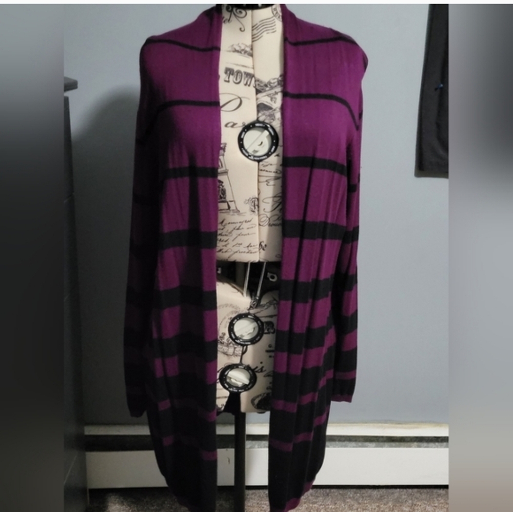 Purple and Black Striped Women's Cardigan